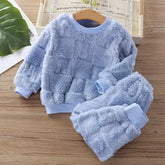 Autumn Winter Sleepwear Flannel Pajamas For Girls Boys Long Sleeve Tops + Pants Suits Fashion Home Clothing Baby Kid