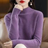 Autumn Winter Women High Collar Knit Pullover with Stretch Fabric Weight