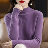 Autumn Winter Women Sweater Korean Fashion Warm Bottoming Shirts Half High Collar Basic Knitwear Solid Long Sleeve