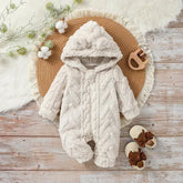 Baby Boys Winter Jumpsuit – Long Sleeve Plush Hoodie with Zipper Warm Newborn Clothes - ZT5980 / 0-1M