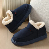 Bebealy New Winter Men’s Slippers: Warm Cotton Ankle Boots & Fluffy Outdoor Non-Slip House Shoes - A-Blue1
