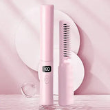 Best USB Charging Hair Straightener Comb with LCD Display - Pink / USB