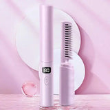 Best USB Charging Hair Straightener Comb with LCD Display - Purple / USB