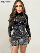 Beyprern Mini Dress with Stylish Crystal Fringed Detailing - Himpall