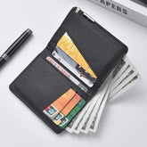 Black Faux Leather Small Slim Business-Style Wallet - Multiple Card Slots Credit Card and Driver’s License Holder