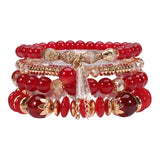 Bohemian Stackable Bead Bracelets for Women Multilayered Bracelet Pendant Charm Stretch Bangles - red