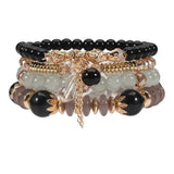 Bohemian Stackable Bead Bracelets for Women Multilayered Bracelet Pendant Charm Stretch Bangles - black