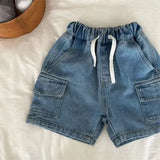 Boys Denim Cargo Shorts with Elastic Waist 2-8Y for Casual Summer Wear - Blue / 130 for 6T