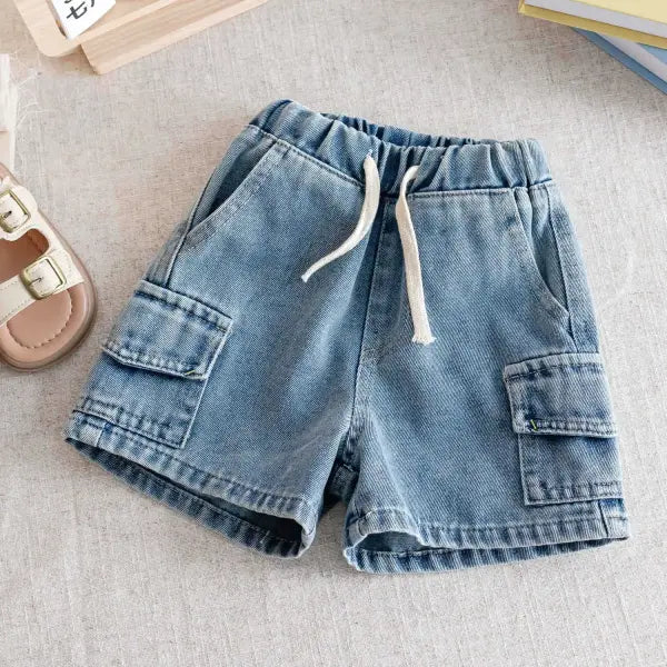 Boys Denim Cargo Shorts with Elastic Waist 2-8Y for Casual Summer Wear