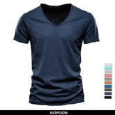 100% Cotton Men’s V-Neck T-Shirt – Slim Fit Solid Short Sleeve Tee
