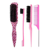 Bristle Slick Back for S Hair Brushleek Ponytail Bun and Edges - Pink leopard print