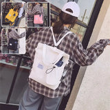 Canvas Square Vertical Women Backpack with Three Shoulder Straps