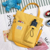 Canvas Square Vertical Women Backpack with Three Shoulder Straps - Yellow