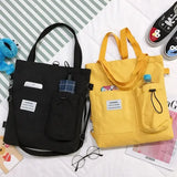 Canvas Square Vertical Women Backpack with Three Shoulder Straps
