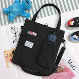 Canvas Square Vertical Women Backpack with Three Shoulder Straps - Black