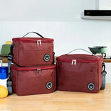 Oxford Cloth Insulated Lunch Box Bag with Shoulder Strap - Dark red / S