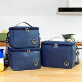 Oxford Cloth Insulated Lunch Box Bag with Shoulder Strap - Navy blue / L