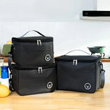 Oxford Cloth Insulated Lunch Box Bag with Shoulder Strap - black / L