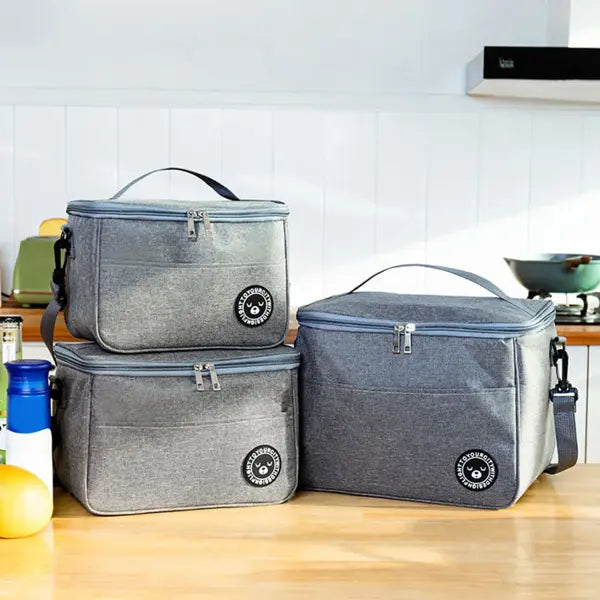 Oxford Cloth Insulated Lunch Box Bag with Shoulder Strap - grey / L