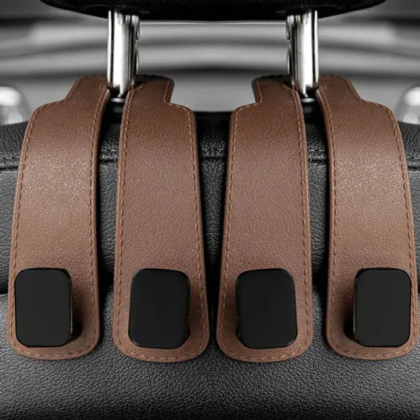 Car Seat Back Bag Headrest Hooks Hanger - brown 2 pcs