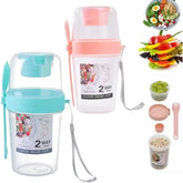 Portable Breakfast & Salad Cup: Yogurt Parfait Container with Topping Lid Sauce Cup & Fork - WHITE