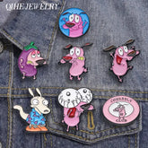 Cartoon Courage Cowardly Dog Brooch Enamel Pins Cute Pink Animal Dog Brooches Clothes Lapel Badges Jewelry Gift