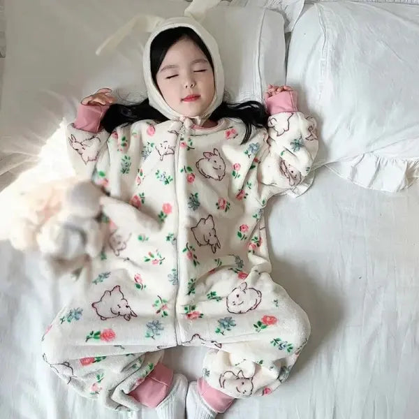 Cartoon Flannel Fleece Children Baby Sleepwear Warm Winter Clothes Toddler Sleep Clothing Pajamas For Girls Boys Kids