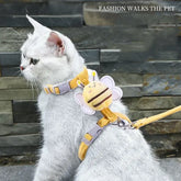 Cat Harness Leash Collar Set Adjustable Cartoon Bee Double Layer Dog Harness for Small Medium Pet Collar Leash Outdoor