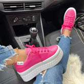 Round Toe Patent Leather Flat Sneakers with Durable Rubber Material