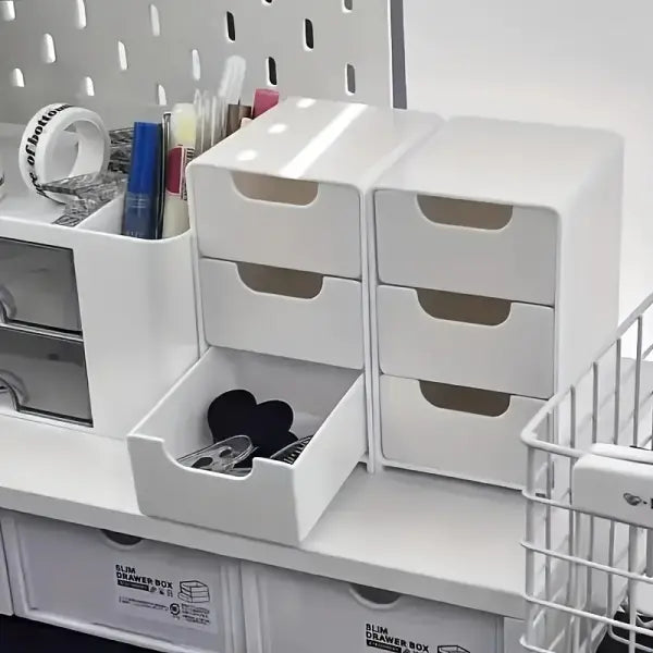 Desk Organizer 3-Tier Plastic Divider Box – Chic Space Management - WHITE