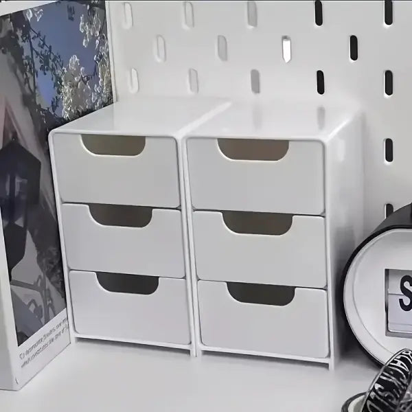 Desk Organizer 3-Tier Plastic Divider Box – Chic Space Management - WHITE