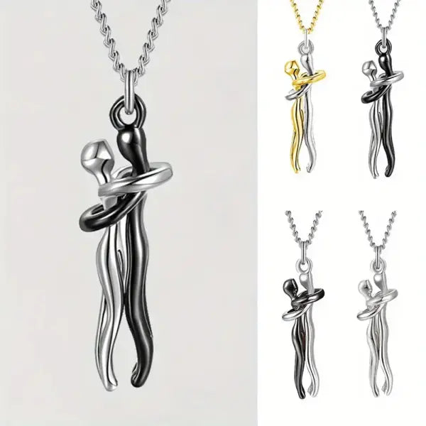 Classic Animal Hug Pendant Necklace Zinc Alloy in Black