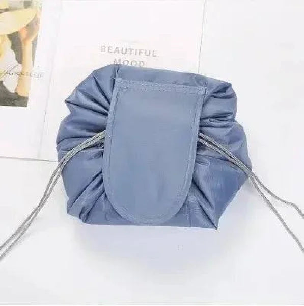Dusty blue waterproof drawstring makeup organizer chic cosmetic bag