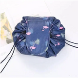 Chic Cosmetic Bag Waterproof Drawstring Makeup Organizer for Travel - Blue Flamingo