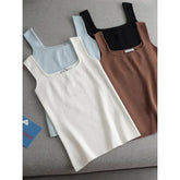Chic Knit White U-Neck Women Tank Top Crop Length