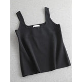 Chic Knit White U-Neck Women Tank Top Crop Length - crop black / One Size