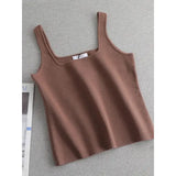 Chic Knit White U-Neck Women Tank Top Crop Length