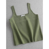 Chic Knit White U-Neck Women Tank Top Crop Length - crop green / One Size