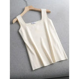 Chic Knit White U-Neck Women Tank Top Crop Length