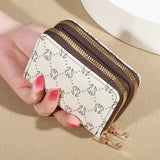 Chic Vintage Zippered Faux Leather Card Holder Wallet for Women - apricot
