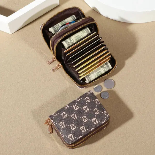 Chic Vintage Zippered Faux Leather Card Holder Wallet for Women