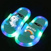 Kids Light-Up Cartoon Unicorn Slippers – Cute Animal Print Toddler Bathroom Shoes for Boys & Girls