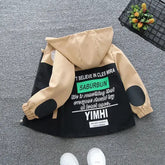 Kids Hooded Jacket – Boys & Girls Letter Fashion Spring Autumn Coat 2–12Y - Khaki / 6T(Size 130)