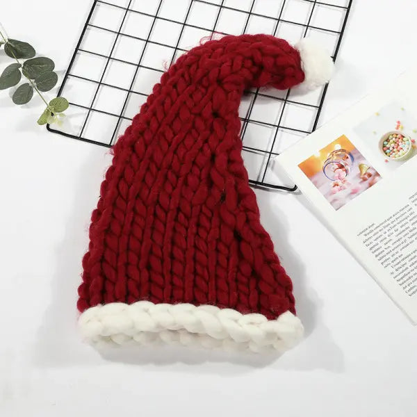 Christmas Plush Hat With Pompom Cute Winter Hat For Women Men Child - Wine red / Adult - Winter Hat