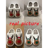 Cozy white Christmas shoes with reindeer faces and red noses for holiday footwear