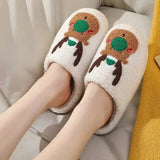 Cozy white Christmas shoes with cute brown and green gingerbread designs