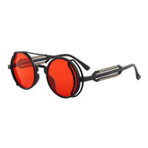 Gothic steampunk sunglasses with round plastic frame and mirror lenses