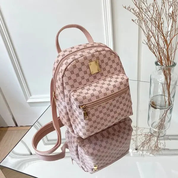 Classic Women Backpack PU Leather Fashion School Bags Female - China Mainland / Pink