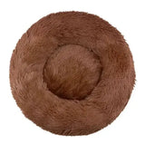 Round comfortable coral fleece pet bed for furry friend
