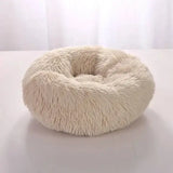 Comfortable coral fleece round pet bed for furry friend with cream faux fur